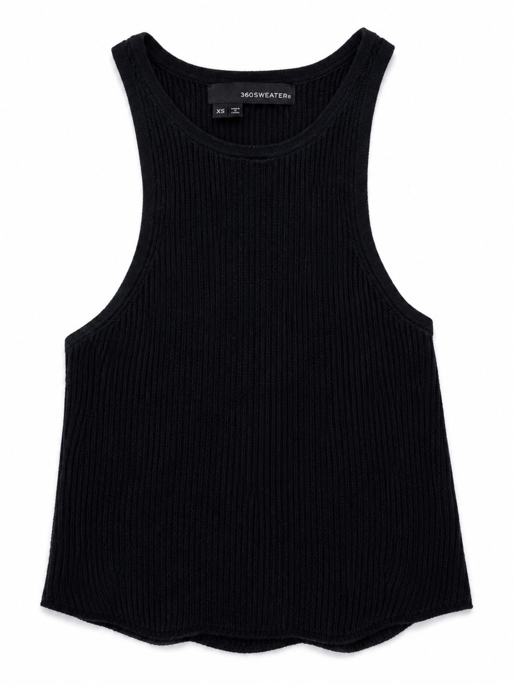 360Sweater Ribbed Knit Racerback Tank XS 100% Cotton Black
